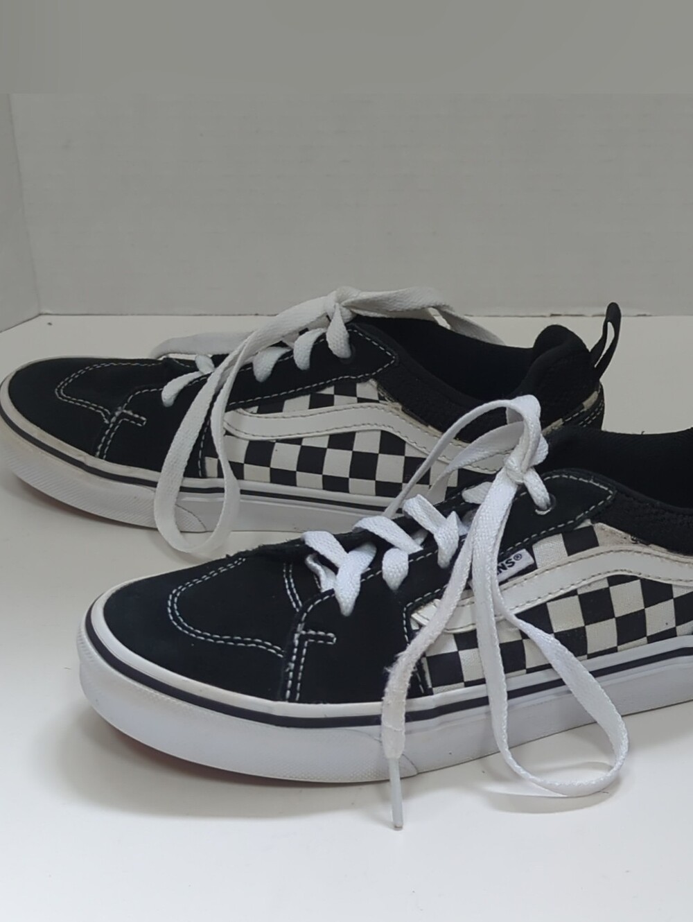 Vans Ole Skool Checks Lace Up Skate Sneakers Sz 3 Youth Black White